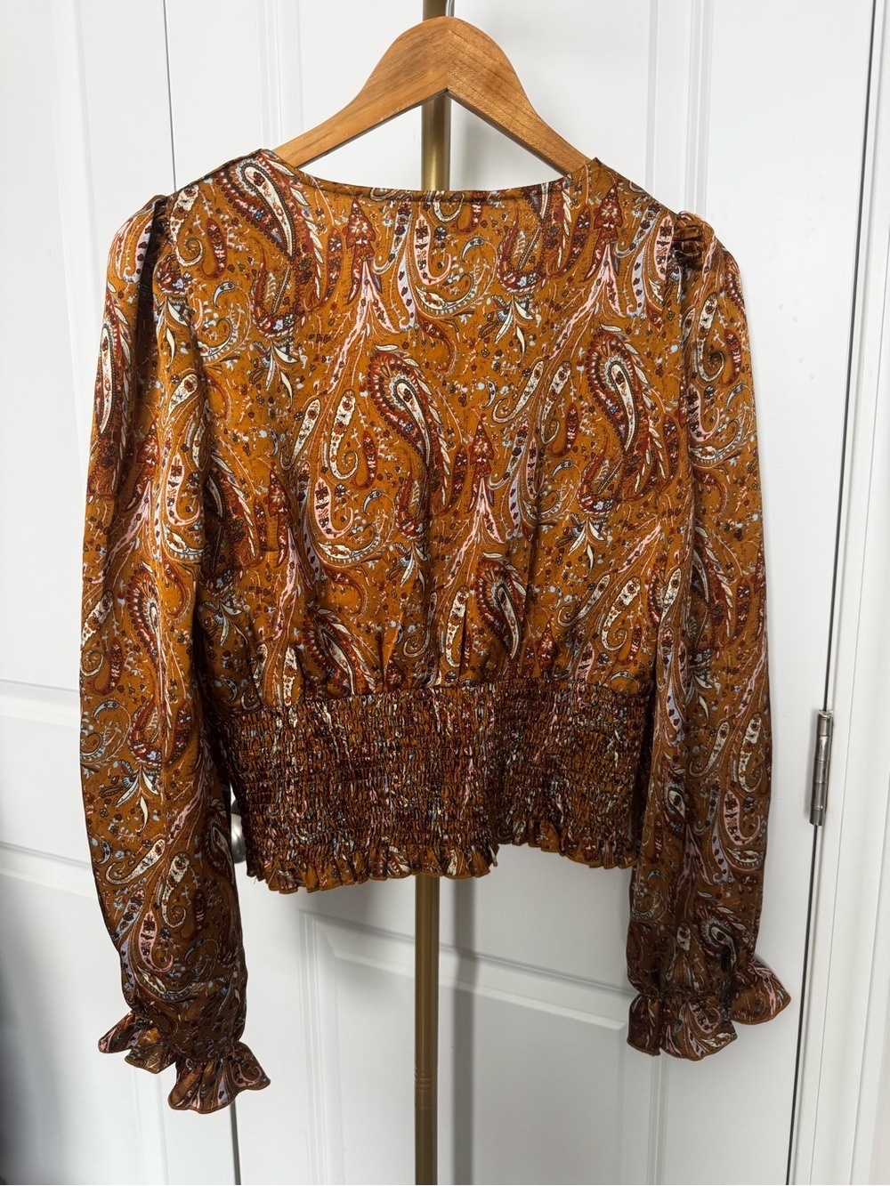 Lucy Paris Rust Paisley Smocked V-Neck Blouse - Picture 3 of 3